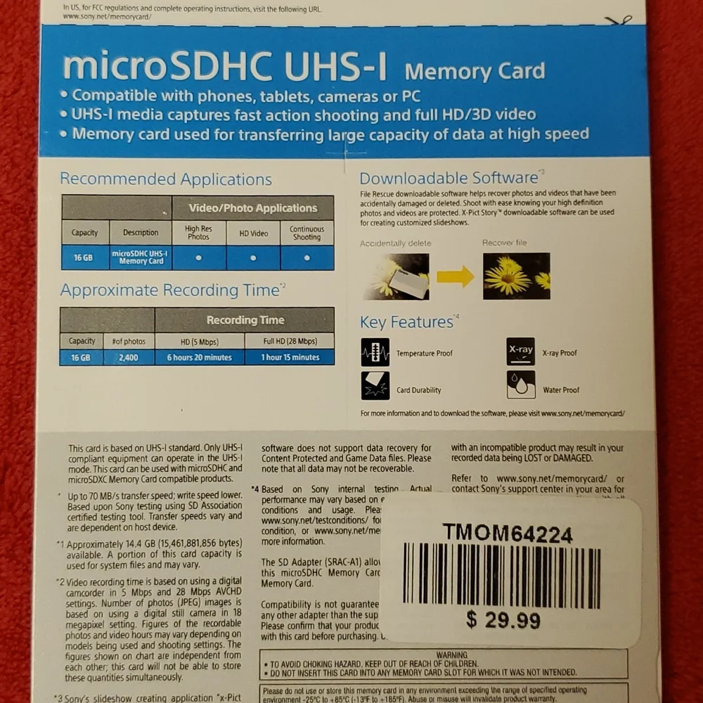 16 GB SONY SDHC Micro Memory card